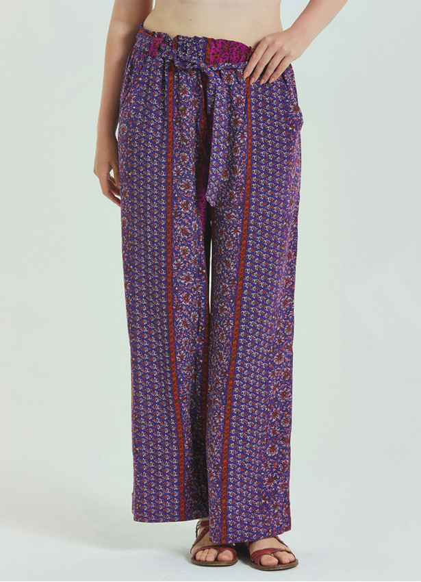 Purple Women's Plus Size Trousers with Elastic Waist Belt Detail 4618